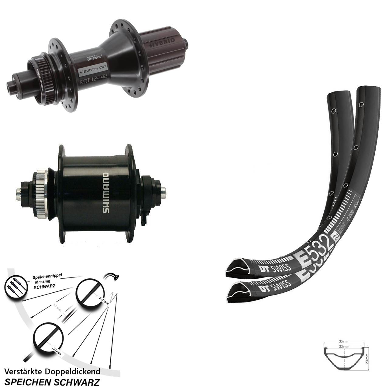 27,5 Zoll DT Swiss E 532-370 Hybrid Shimano DH-UR700 Laufradsatz CL QR 8-11 fach HG