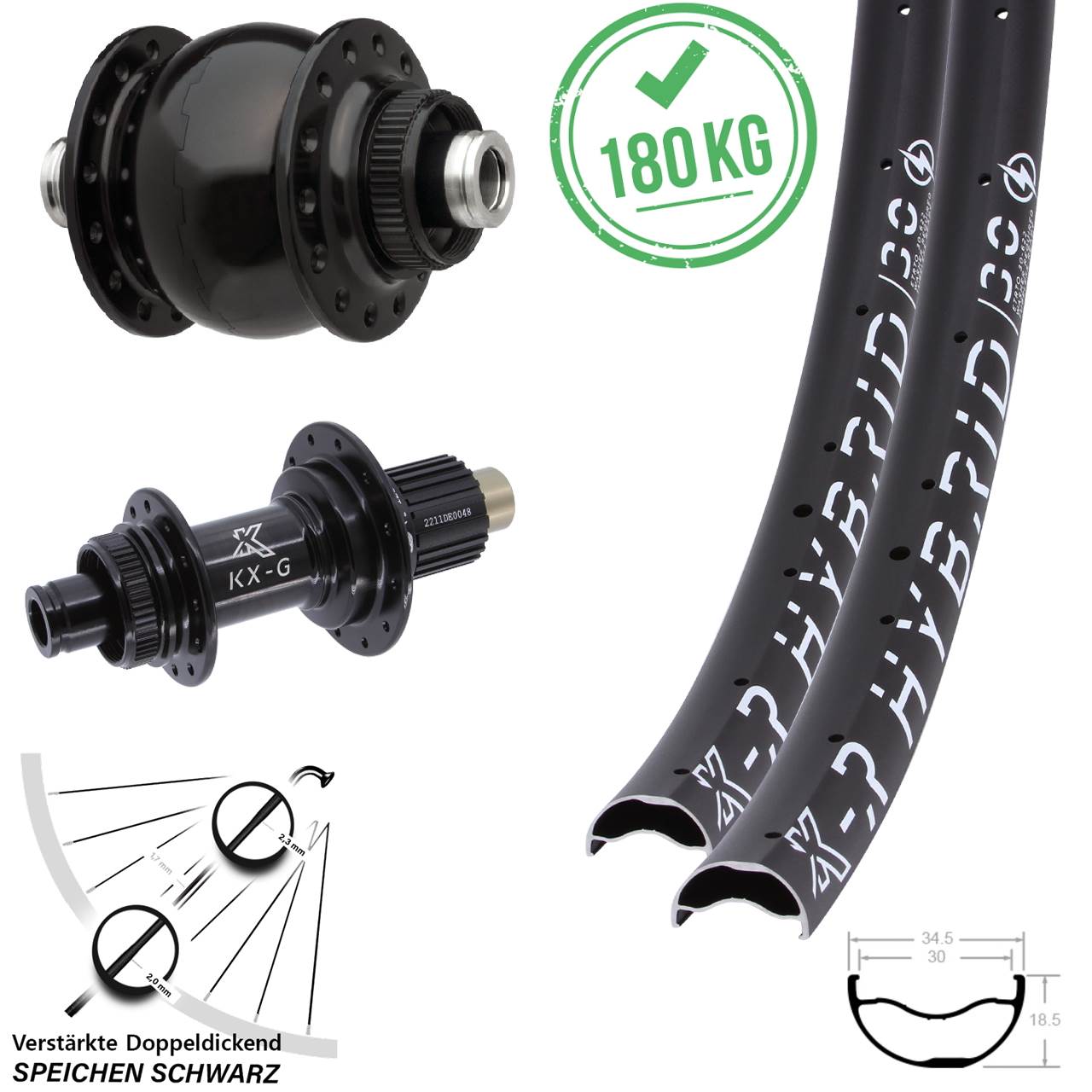 Laufradsatz Centerlock 29 Zoll KX-GR Hybrid 30 SON 28 Shimano Micro Spline 12x100/142