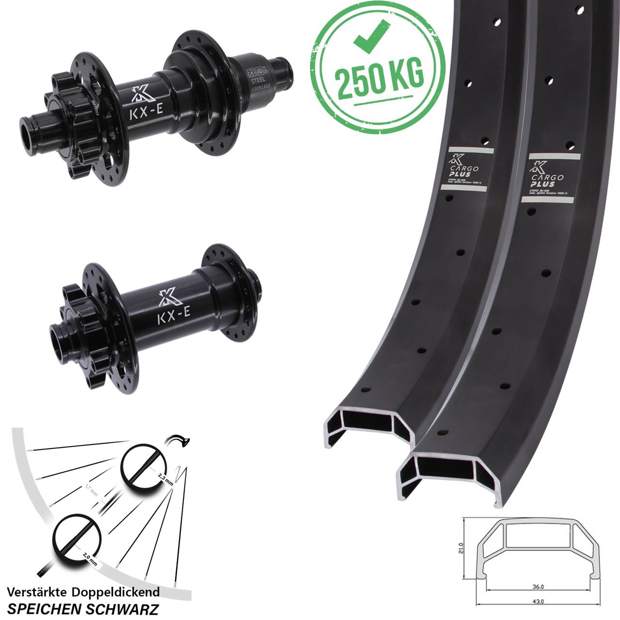 KX-E Cargo Plus 20/26 Zoll Laufradsatz 6-Loch 15x110 12x148 Sram XD