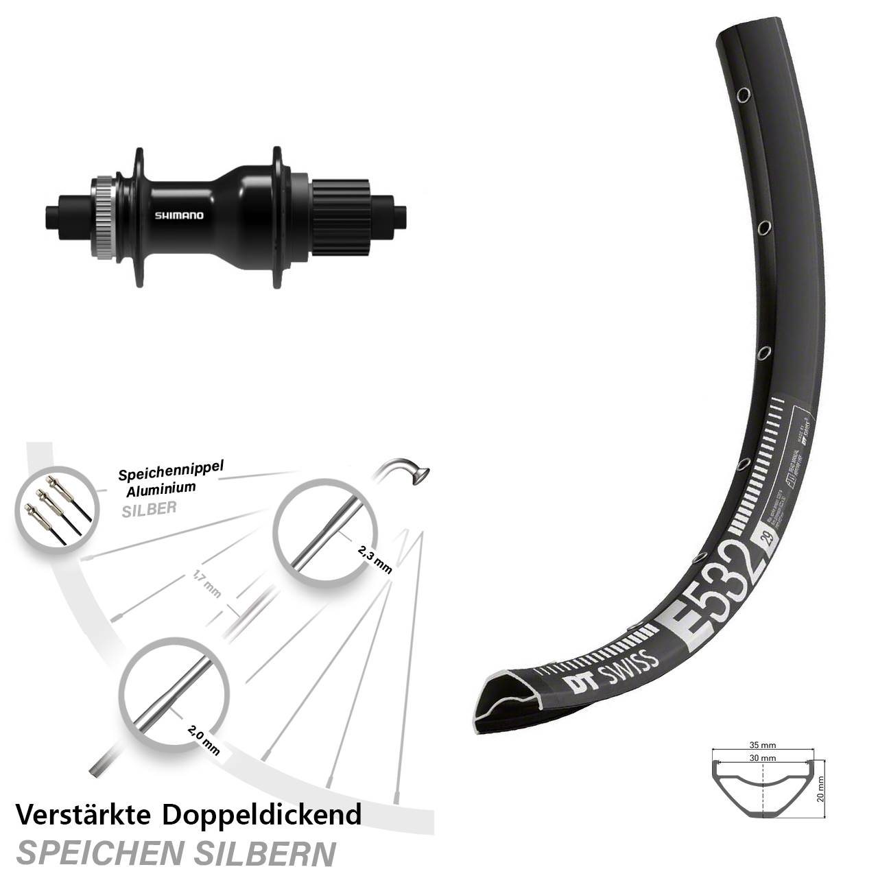 Disc Hinterrad QR 29 Zoll DT Swiss E532 Shimano FH-QC500 Micro Spline