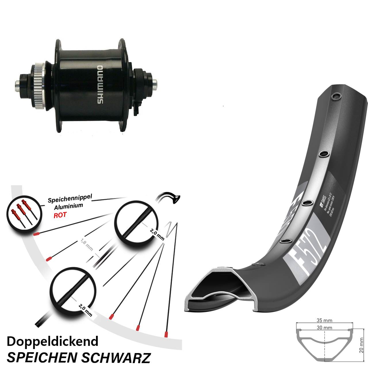 Nabendynamo-Vorderrad 27,5 Zoll DT Swiss F572 Shimano DH-UR700 5x100 Centerlock