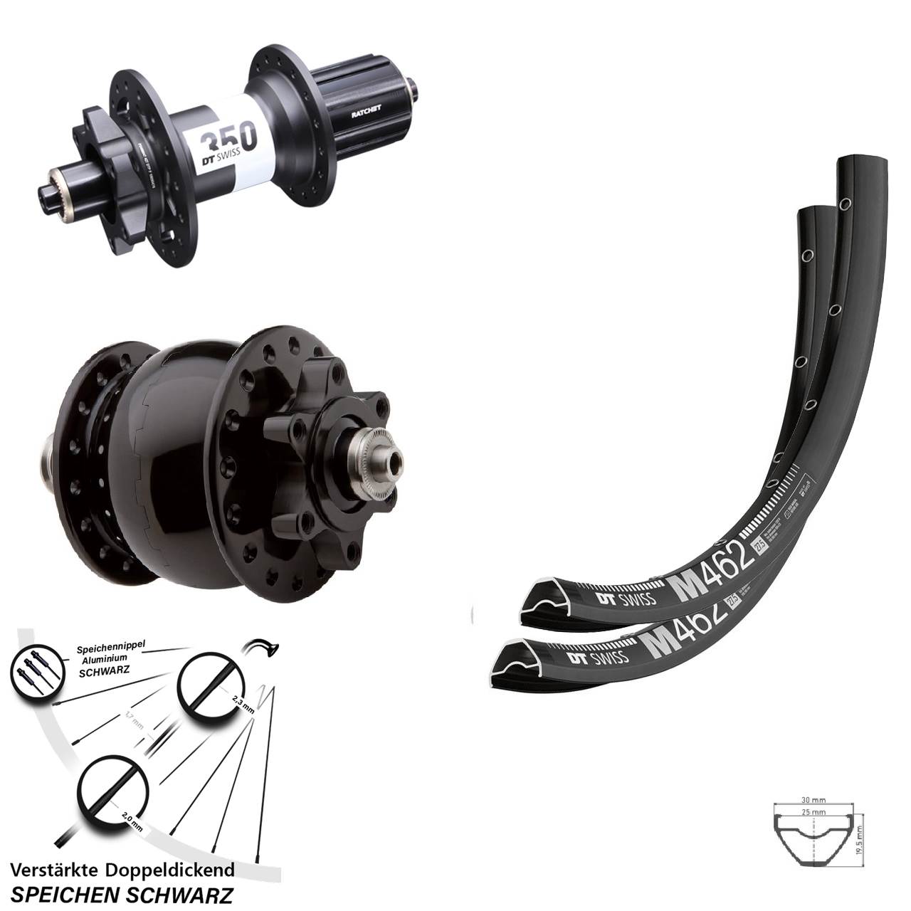 Laufradsatz QR 27,5 Zoll DT Swiss M 462-350 Ratchet 36 Disc SON 28 8-11 fach HG