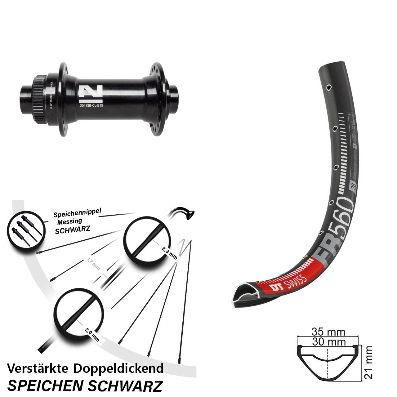 26 Zoll DT Swiss FR 560 Novatec D041SB Vorderrad Centerlock 15x110 Boost