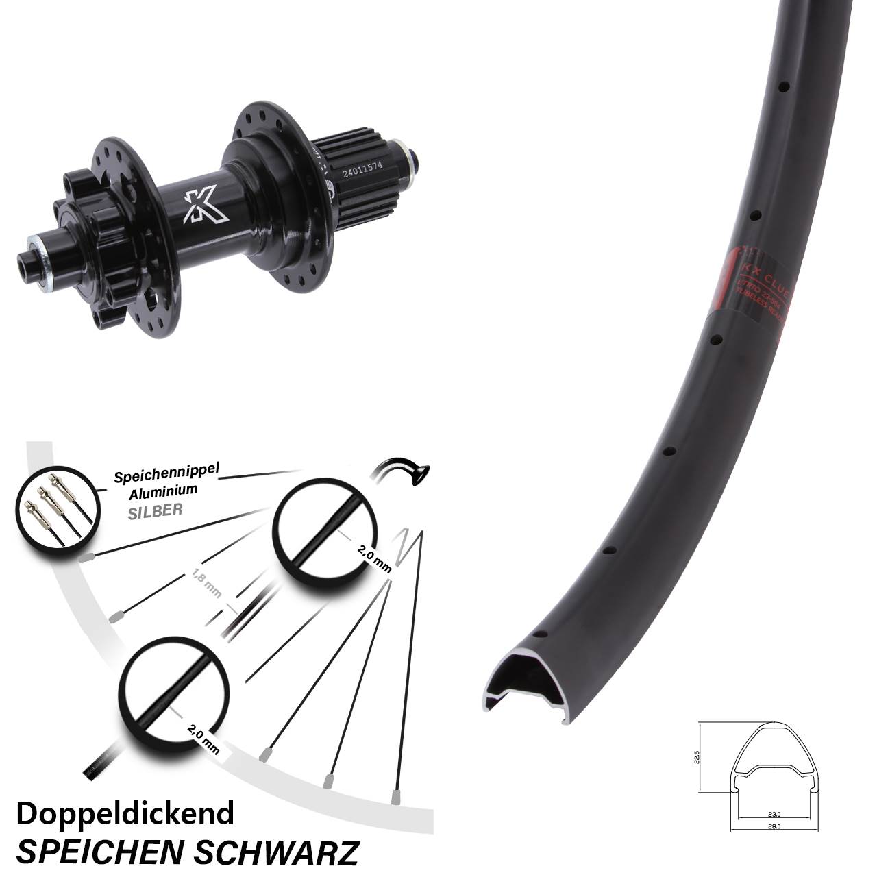 KX-M Clue 27,5 Zoll 6-Loch Hinterrad für Schnellspanner Shimano Micro Spline