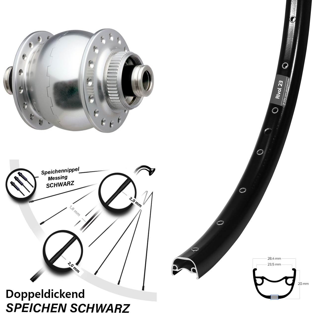 650B Ryde Rival 23 SON 28 Disc Nabendynamolaufrad 12x100