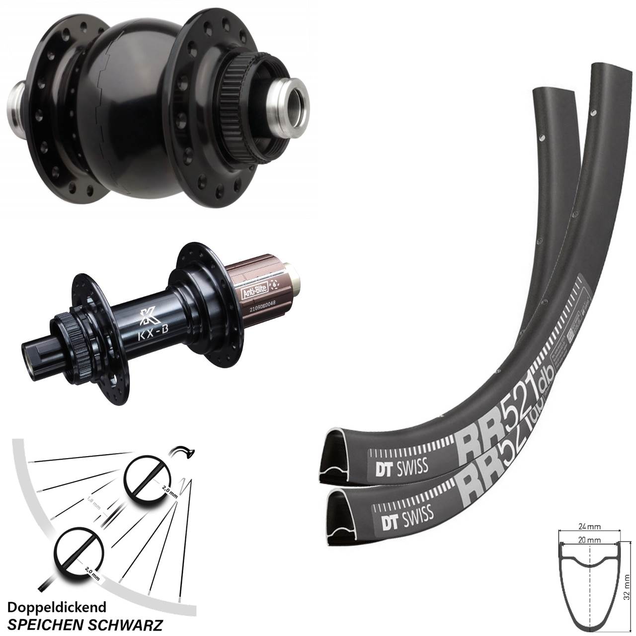 DT Swiss RR521 SON 28 Zoll KX-B 8-12 fach Centerlock Laufradsatz 12x110/148