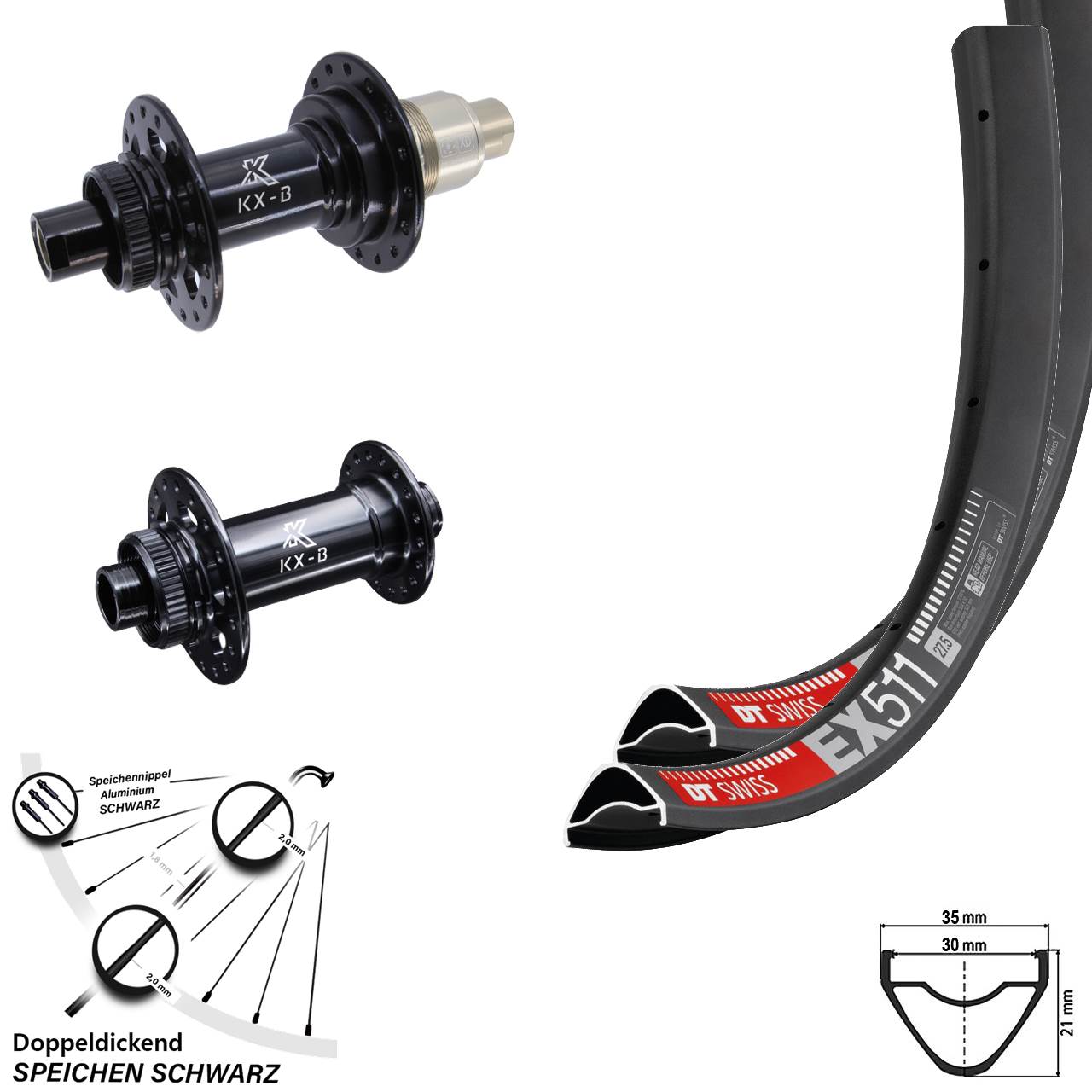 DT Swiss EX 511 KX-B 29 Zoll Disc Laufrad-Satz 15x110 12x148 SRAM XD