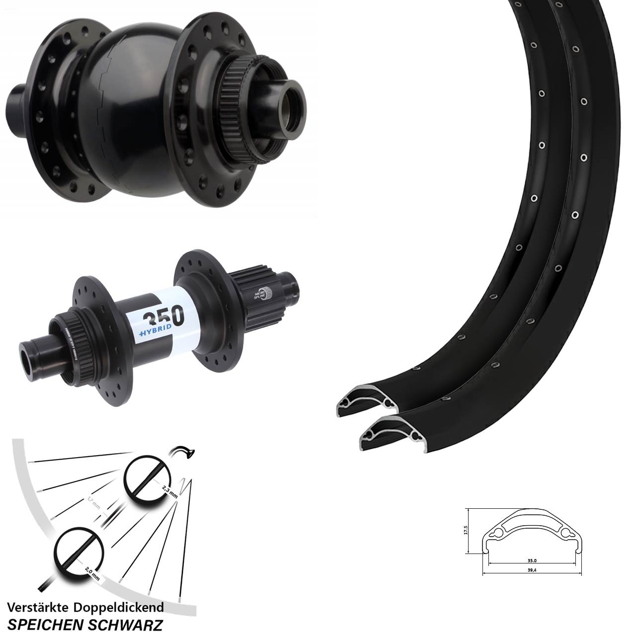 Ryde Disc 35 DT Swiss Hybrid 350 SON 28 29 Zoll Disc Laufrad-Satz Boost Micro Spline