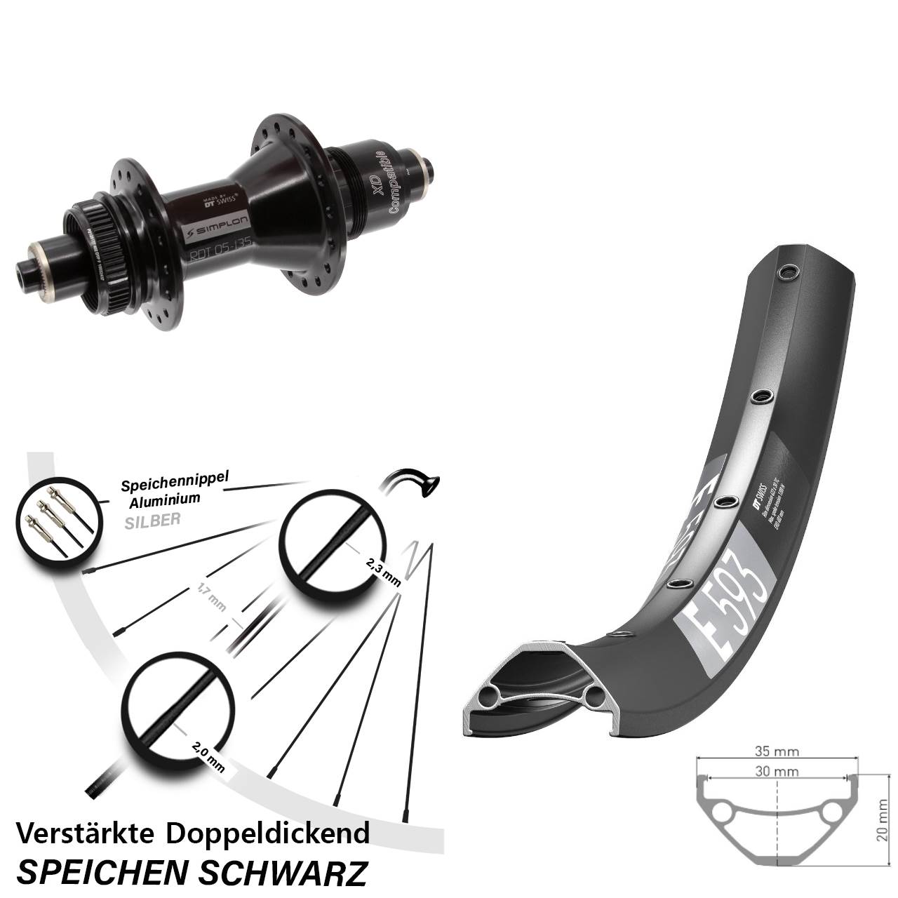 29 Zoll DT Swiss E593-370 Disc Hinterrad QR SRAM XD