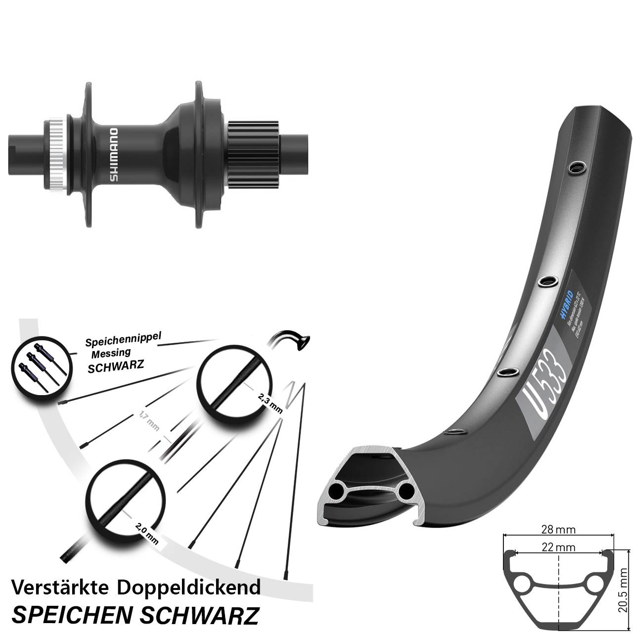 27,5 Zoll DT Swiss U533 Shimano FH-MT410 Centerlock Hinterrad 12x142 Micro Spline