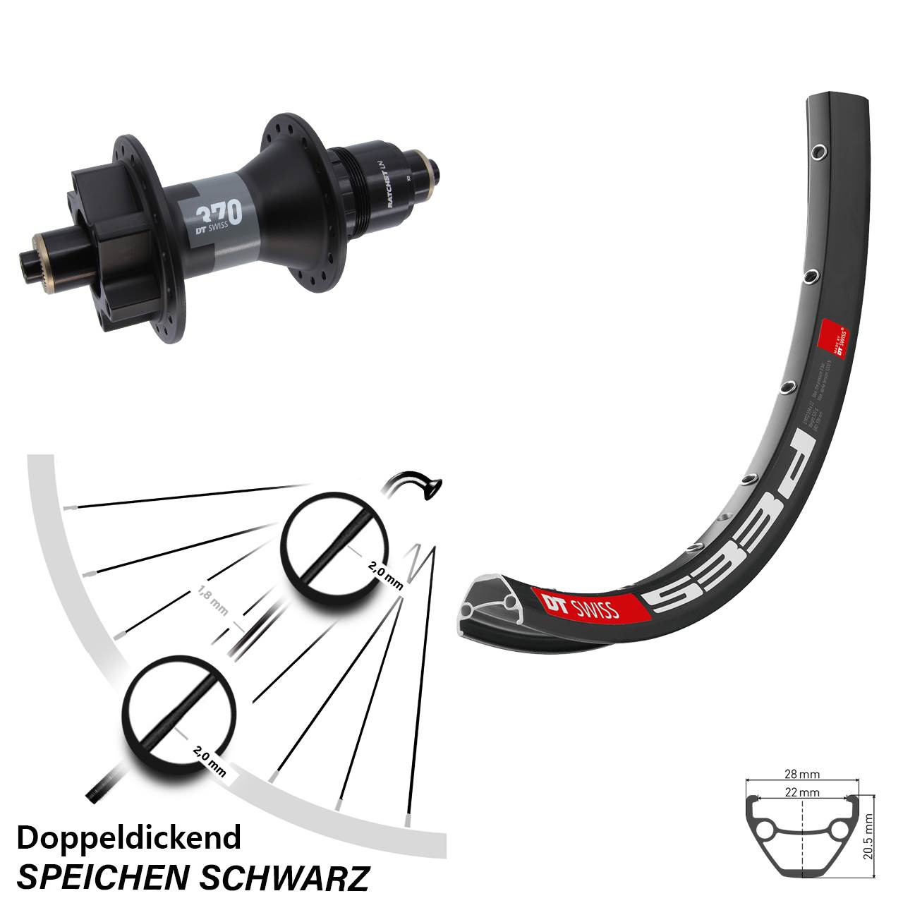 DT Swiss 533d-370 650B 6-Loch Hinterrad QR SRAM XD