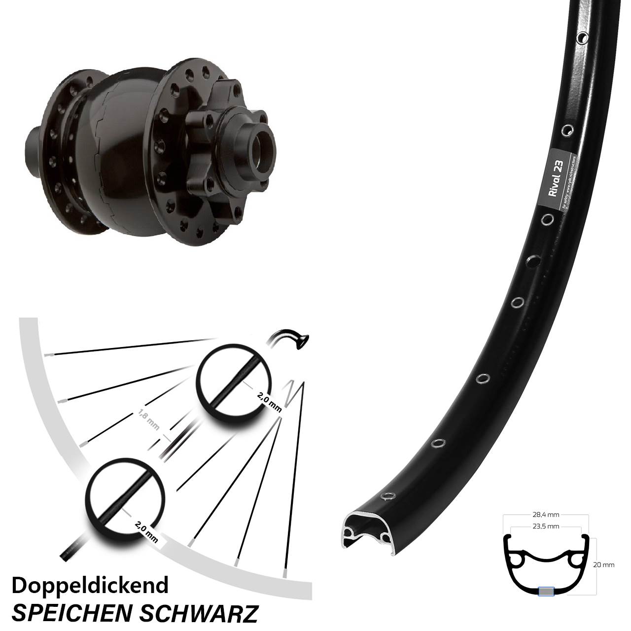 Vorderrad 27,5 Zoll Ryde Rival 23 Disc Steckachse SON 28-15 6-Loch