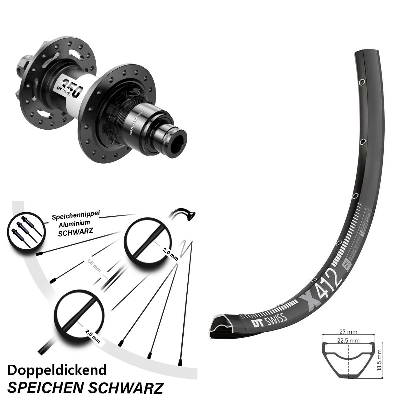 6-Loch Hinterrad 12x148 28-29 Zoll DT Swiss X 412 350 DEG 72 XD 11-12 fach