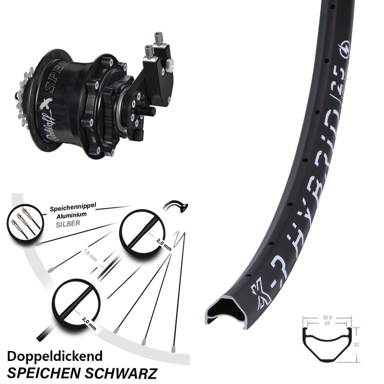 Hinterrad 27,5 Zoll KX R Hybrid 25 Rohloff Speedhub 500/14 TS DB OEM Tandem schwarz