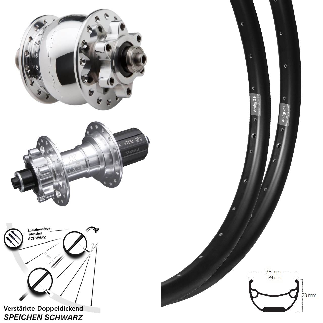 Ryde Andra 29 KX-E Heavy Duty SON 28 Zoll 6-Loch Laufradsatz QR 8-12 fach HG