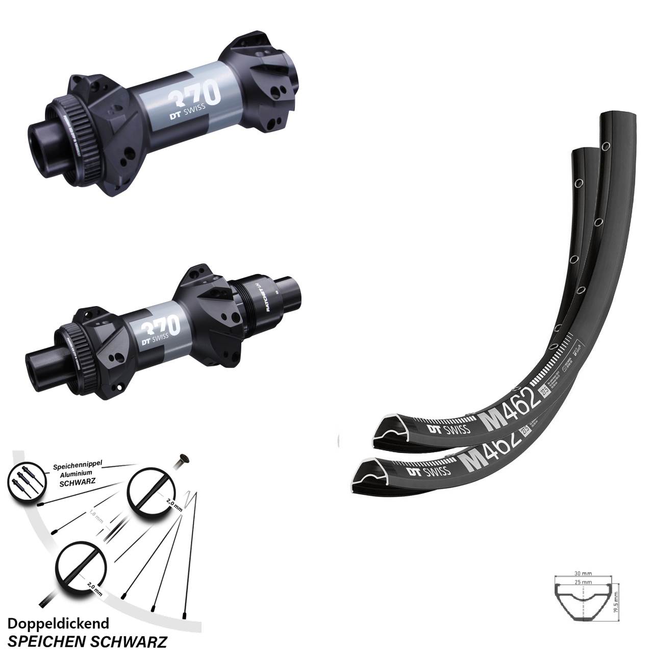 29 Zoll Boost Laufradsatz Straightpull 370 DT Swiss M 462 MTB Enduro Sram XD Centerlock