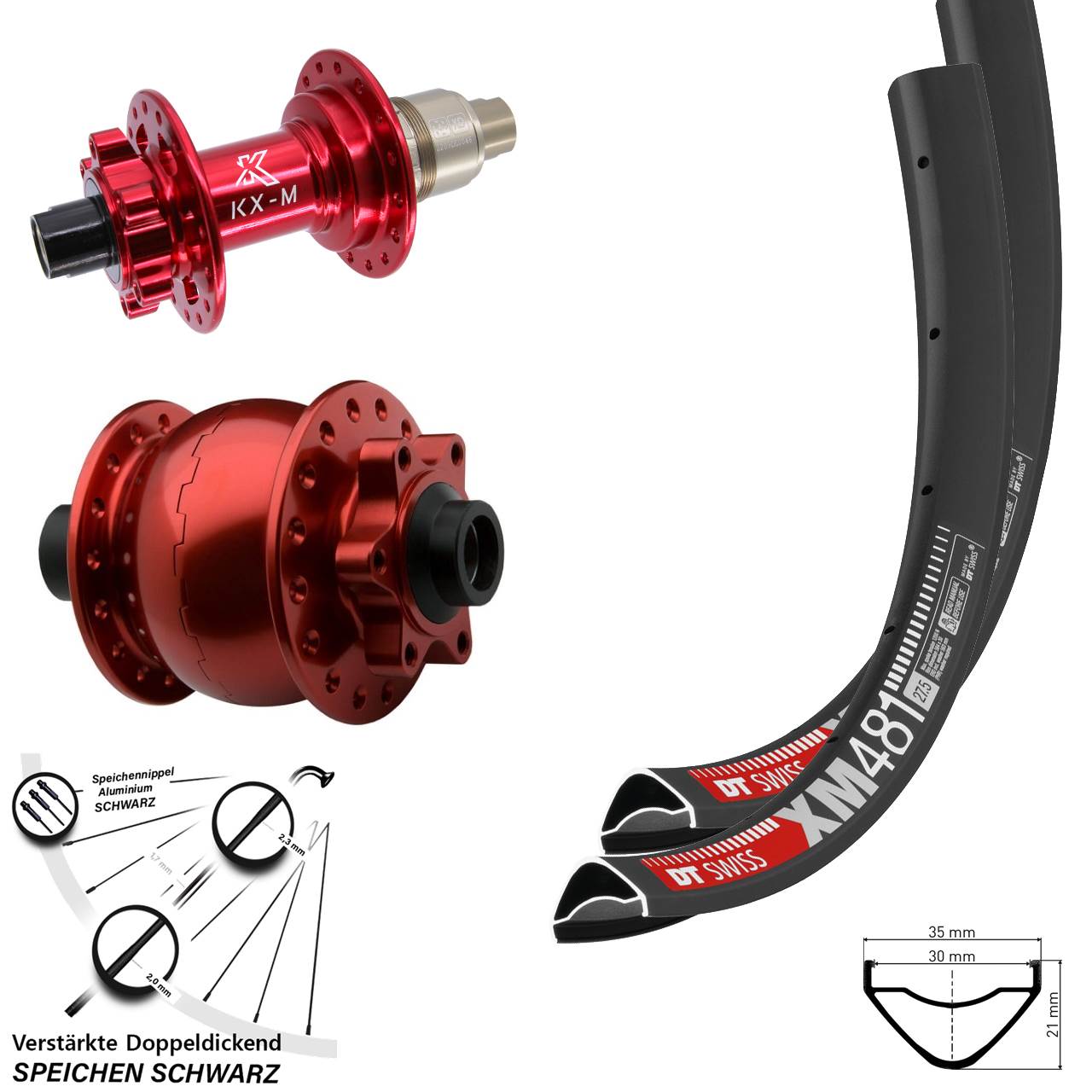 Disc Laufradsatz 27,5 Zoll DT Swiss XM 481 KX-M rot SON 28 XD 15x100 12x142