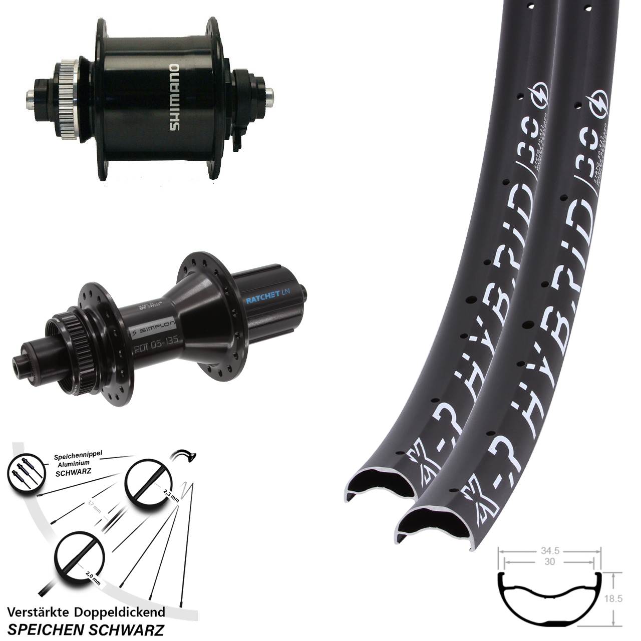 29 Zoll KX-R Hybrid 30 DT Swiss 370 Shimano DH-UR700 Laufradsatz Disc QR 8-11 fach HG