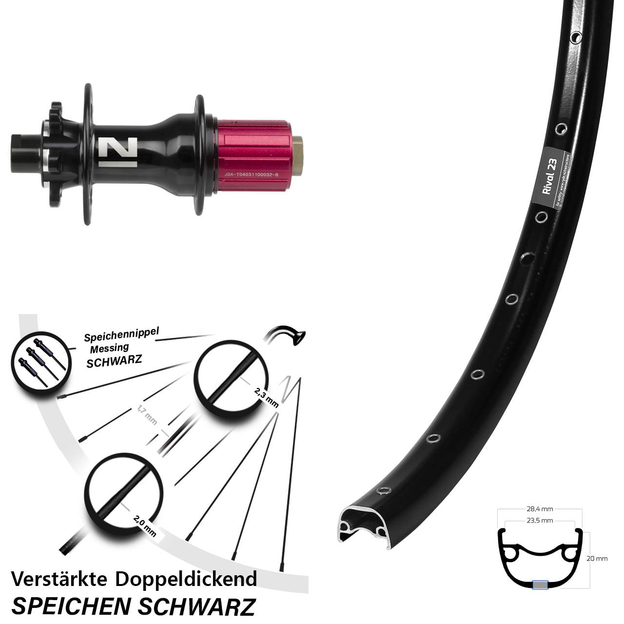27,5 Zoll Ryde Rival 23 Novatec D792 Disc Laufrad 12x142 8-12 fach HG