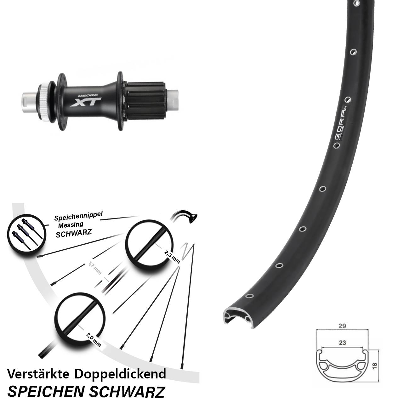 Hinterrad Centerlock 26 Zoll Gora 23 Shimano XT FH-M788 8-11 fach HG 12x142