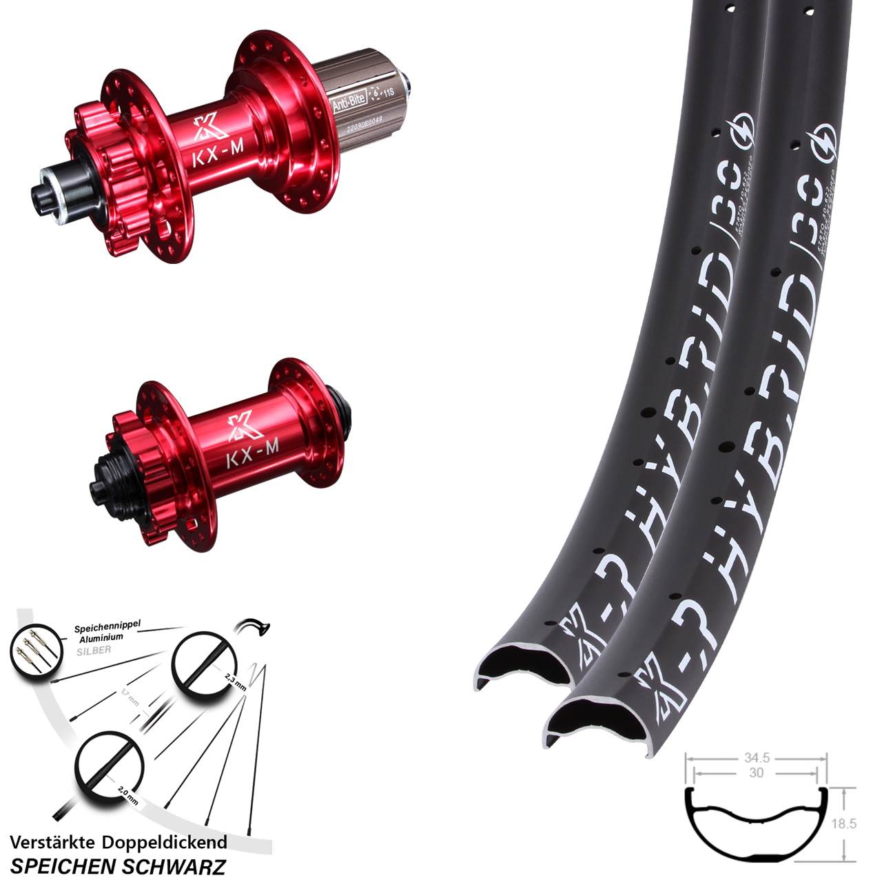Disc Laufradsatz für Schnellspanner 29 Zoll KX-MR Hybrid 30 rot 8-12 fach HG