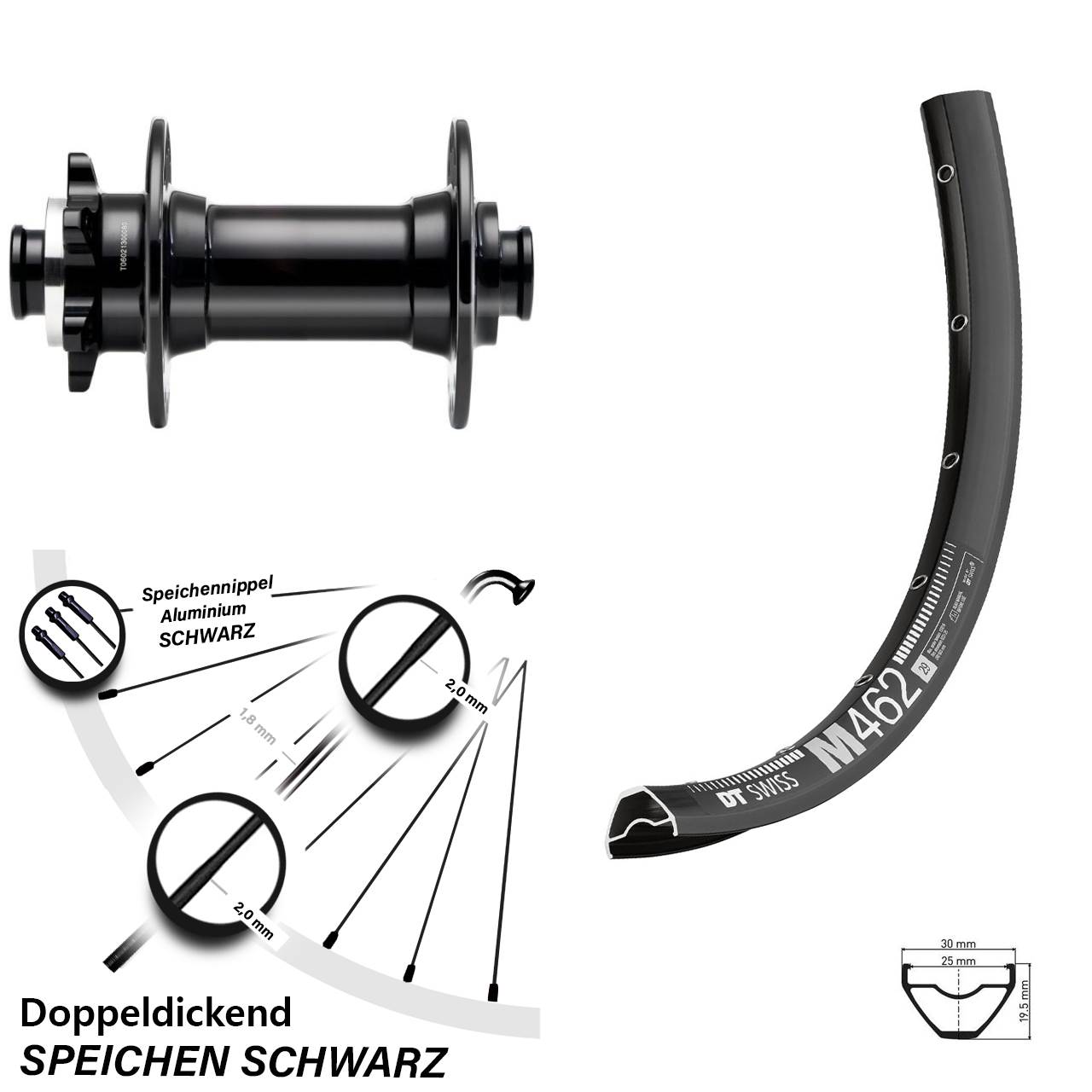 Laufrad 27,5 Zoll DT Swiss M 462 Disc Novatec D341-B15 Boost schwarz