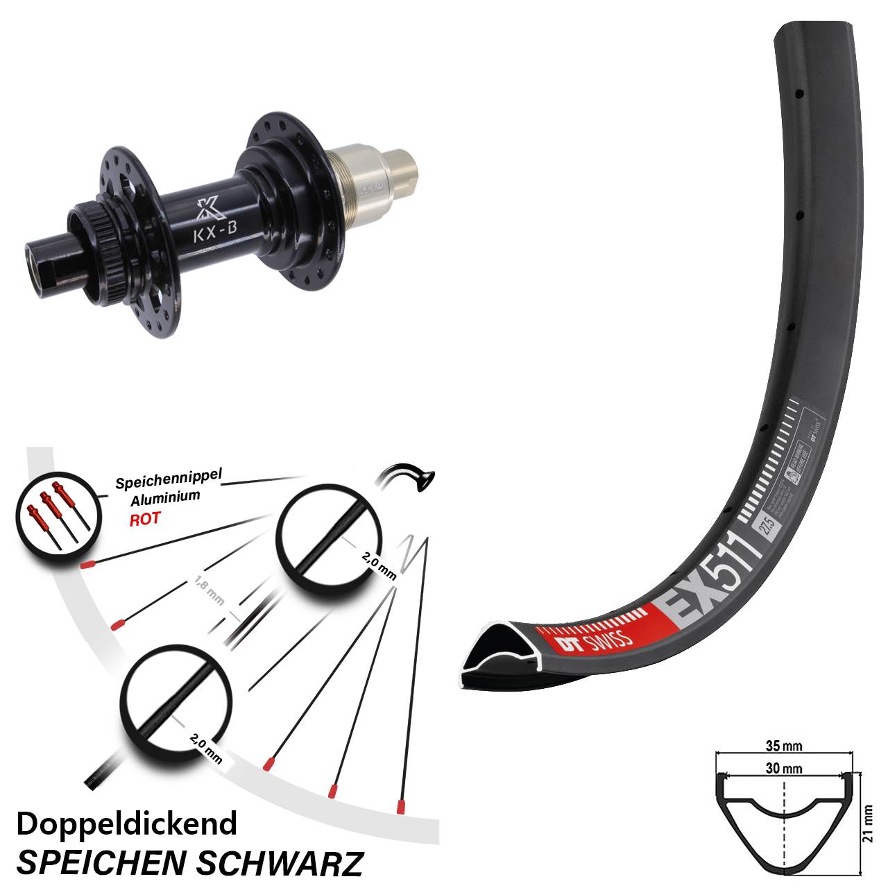 Centerlock Hinterrad 29 Zoll DT Swiss EX 511 KX-B XD 12x148 Boost