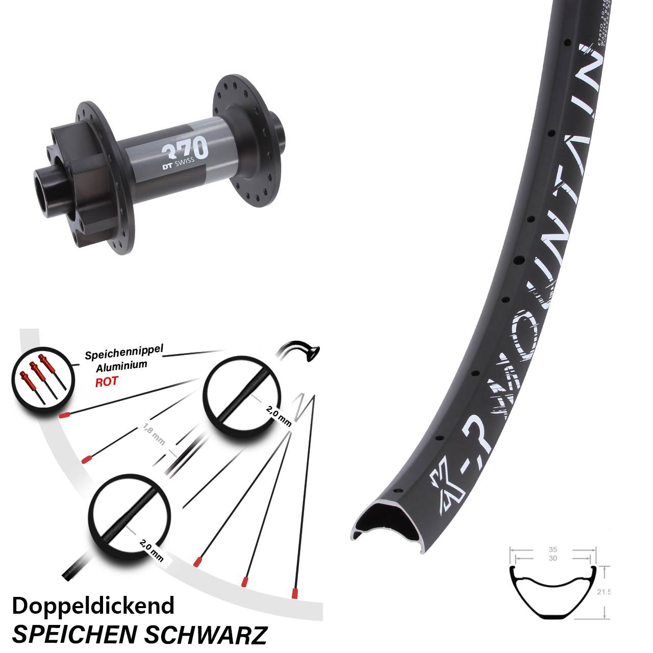 27,5 Zoll KX-R Mountain DT Swiss 370 Disc Vorderrad 15x110 Boost