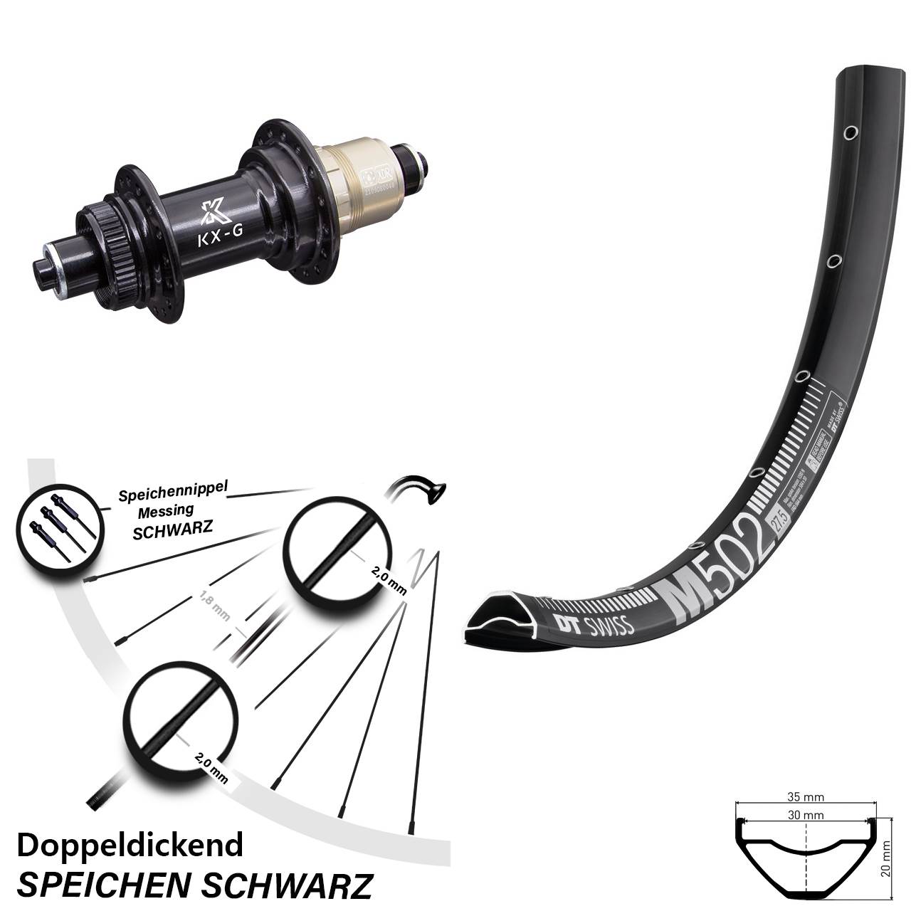 DT Swiss M502 KX-G XD-R 27,5 Zoll Centerlock Hinterrad für Schnellspanner