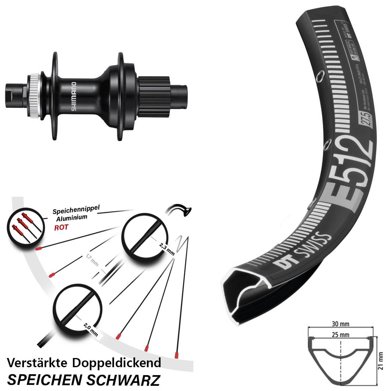 Centerlock 650B Hinterrad DT Swiss E 512 Shimano FH-MT510 Micro Spline 12x142