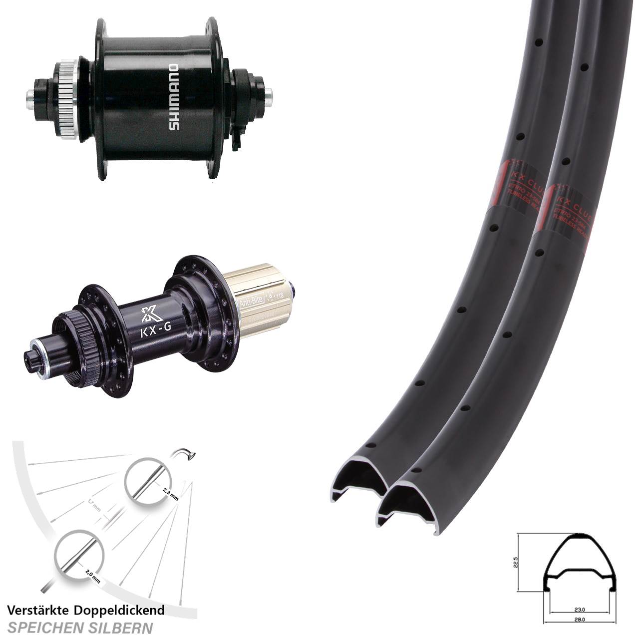 28-29 Zoll KX-G Clue Shimano DH-UR700 Centerlock Laufradsatz QR 8-12 fach