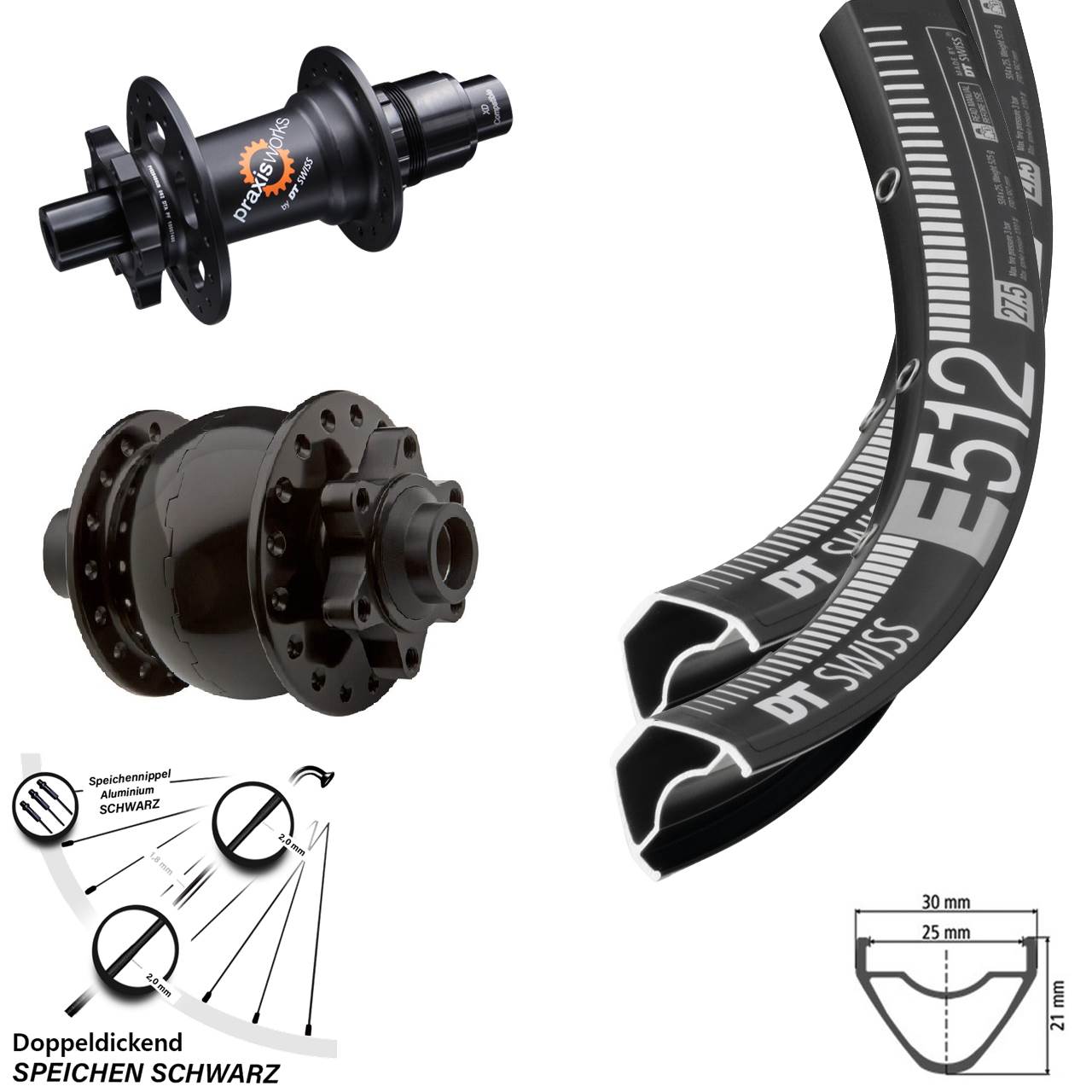 29 Zoll DT Swiss E 512 350 Ratchet 36 SON 28 6-Loch Laufradsatz 15x100 12x142 SRAM XD
