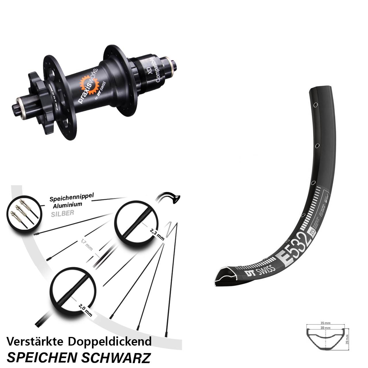 Disc Laufrad für Schnellspanner 29 Zoll DT Swiss E532-350 SRAM XD