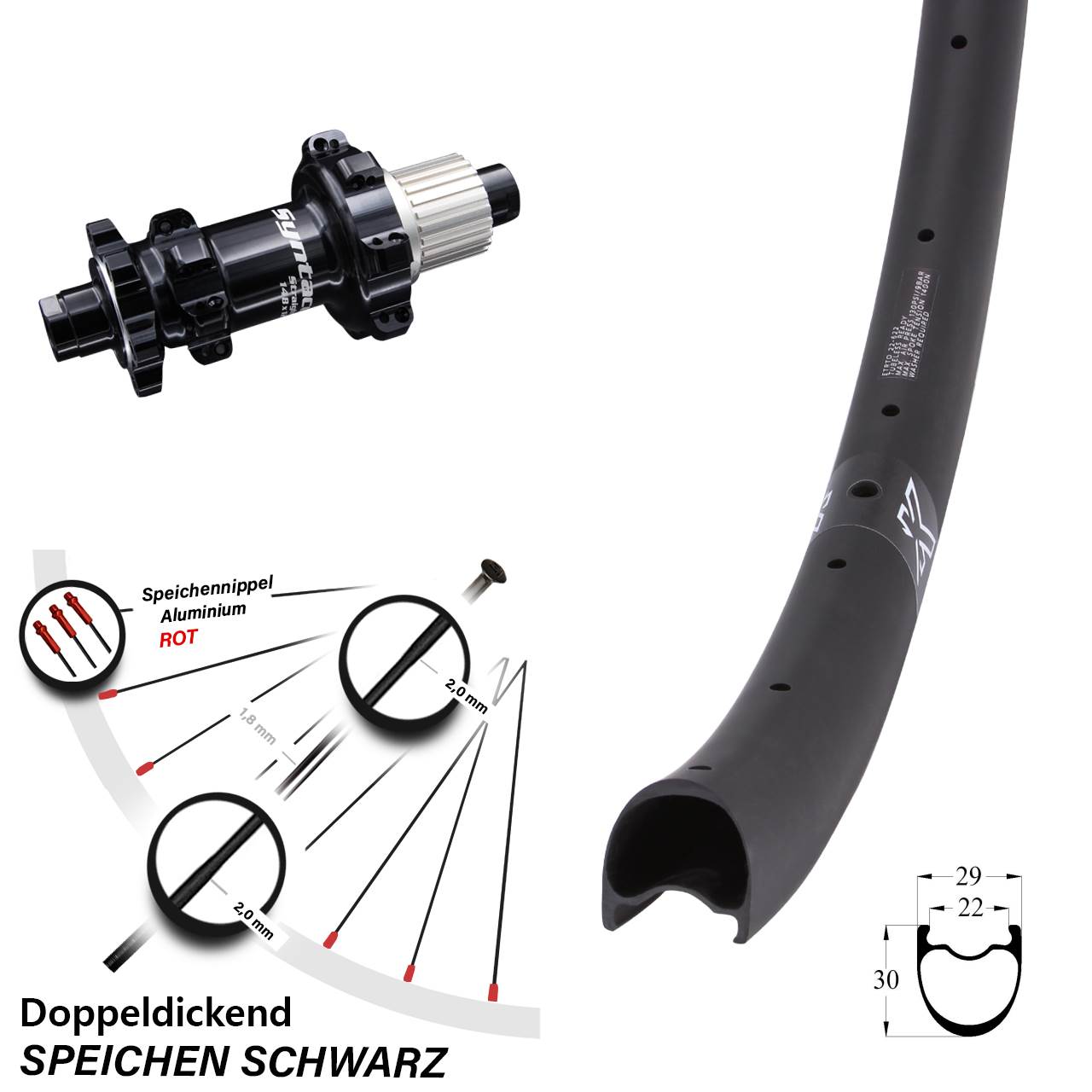 28-29 Zoll KX-RC Gravel Carbon Syntace 12x148 Hinterrad Syntace Disc 6-Loch