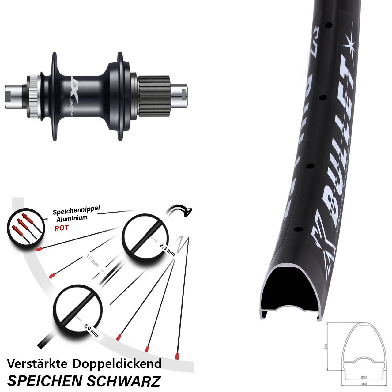 Centerlock Hinterrad 12x142 29 Zoll KX Bullet Shimano FH-M8110 Micro Spline