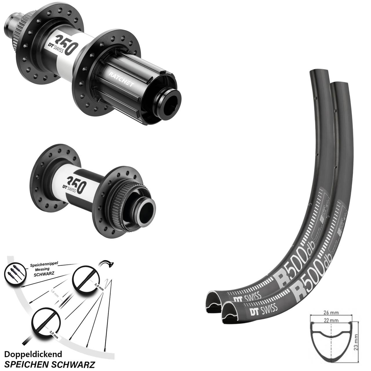 Laufradsatz Road Disc 15x100 12x142 mm R 500 DT Swiss 350 Centerlock Shimano 11-12 fach