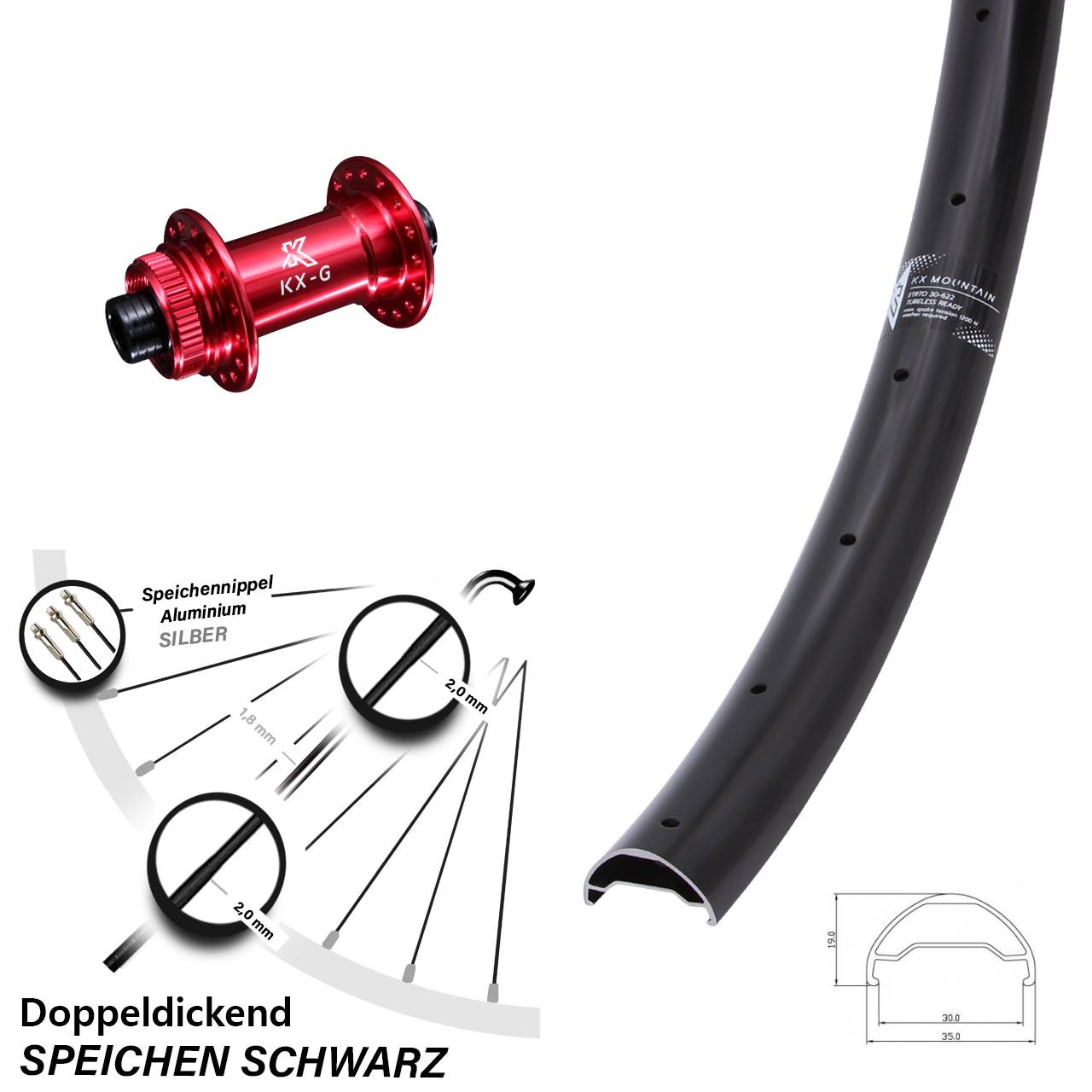 Centerlock Vorderrad 29 Zoll KX-G Mountain TR rot 15x100