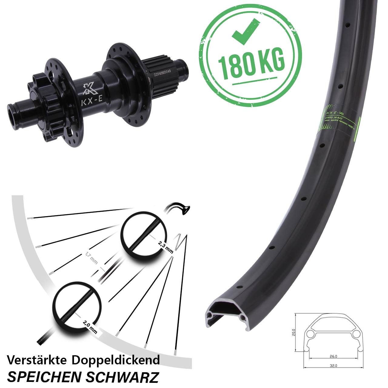 20 Zoll KX-Evo Heavy Duty Disc Laufrad 12x142 Micro Spline