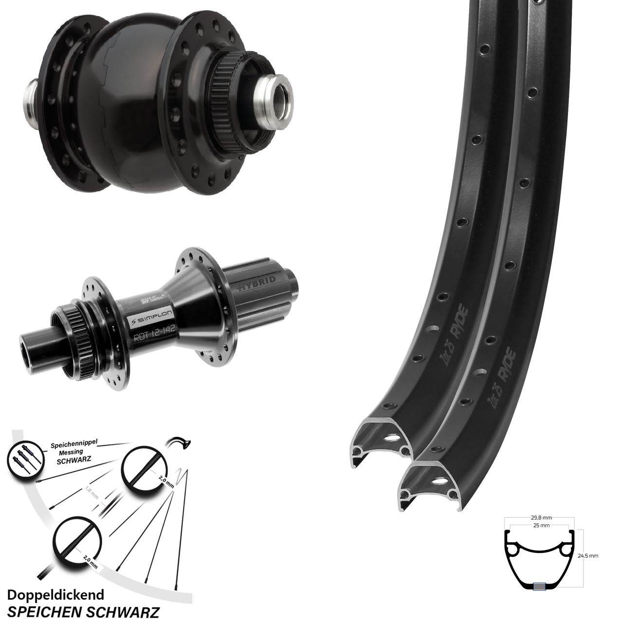 Laufradsatz Centerlock 12x100/142 Ryde ZAC 25 DT Swiss 370 Hybrid SON 28 Zoll 8-11 fach HG