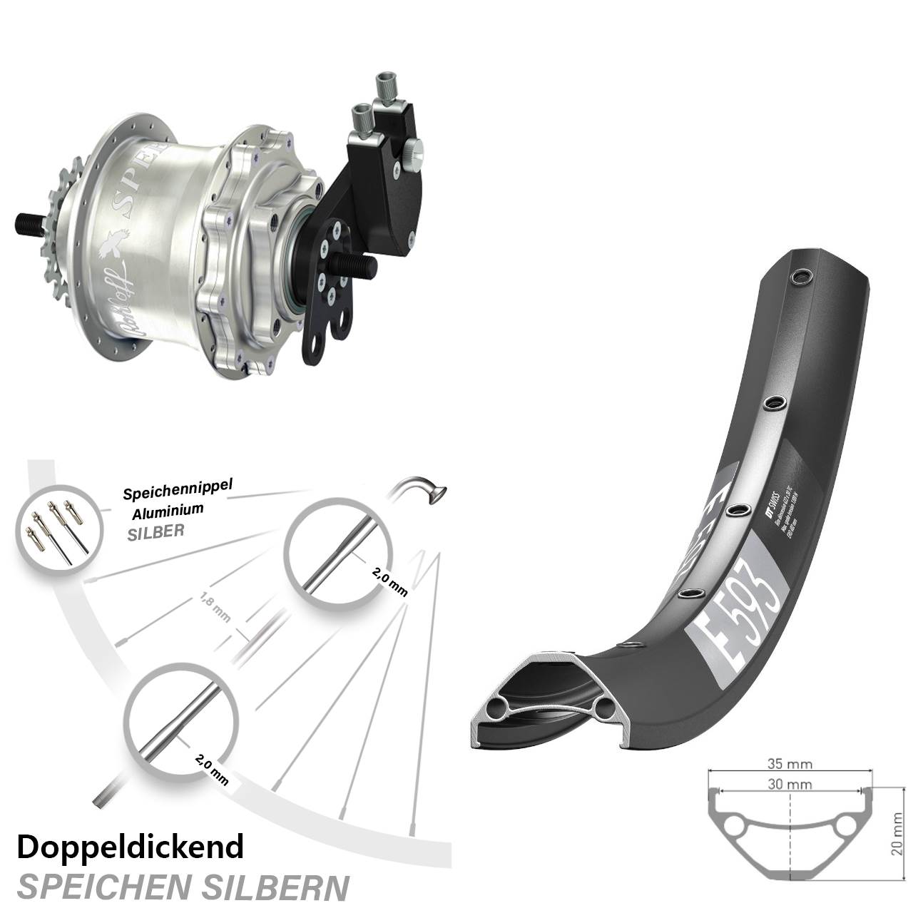 DT Swiss E 593 Rohloff Speedhub 500/14 TS DB Tandem 29 Zoll Disc Hinterrrad