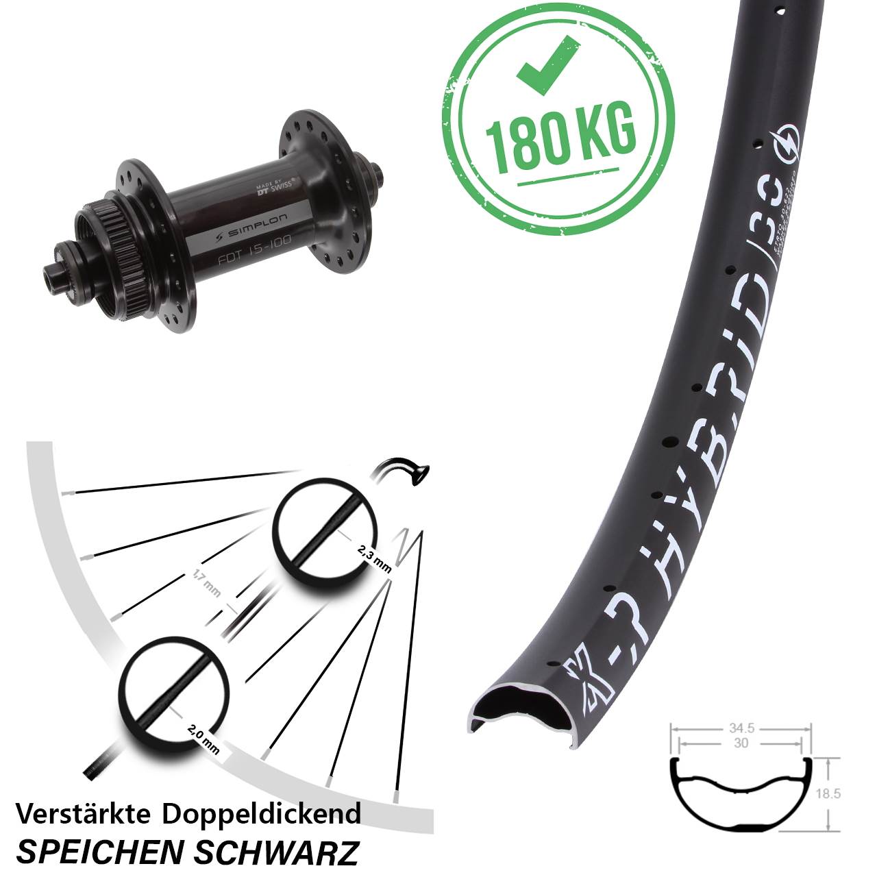 Centerlock Vorderrad 29 Zoll KX-R Hybrid 30 DT Swiss 370 für Schnellspanner