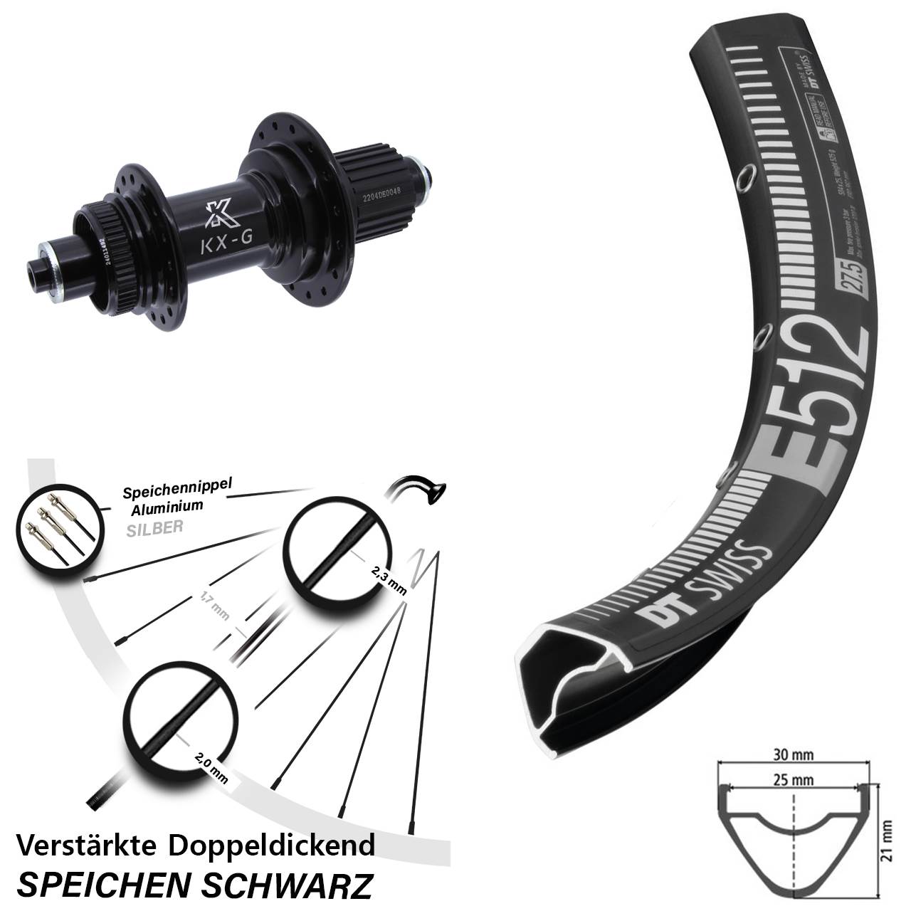 DT Swiss E 512 KX-GS Heavy Duty 650B Centerlock Hinterrad QR Micro Spline