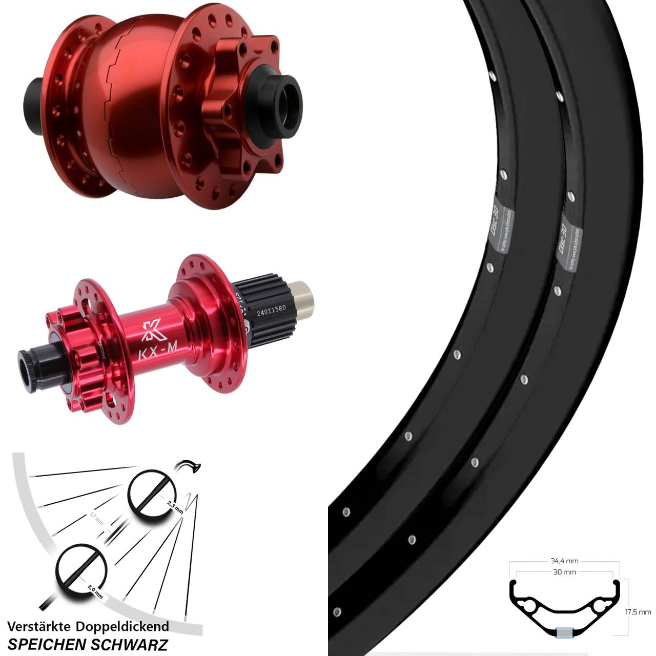 Ryde Disc 30 KX-M rot SON 28 29 Zoll 6-Loch Laufradsatz 15x100 12x142 Micro Spline
