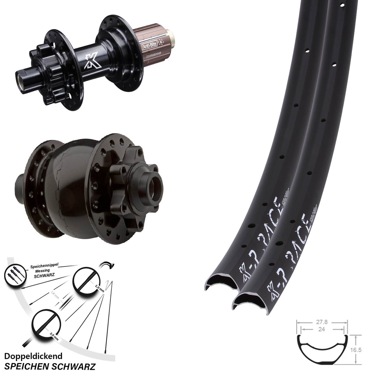 Laufradsatz 29 Zoll KX-MR Race 6-loch Steckachse 100x142 mm 11-fach Dynamo SON 28 schwarz