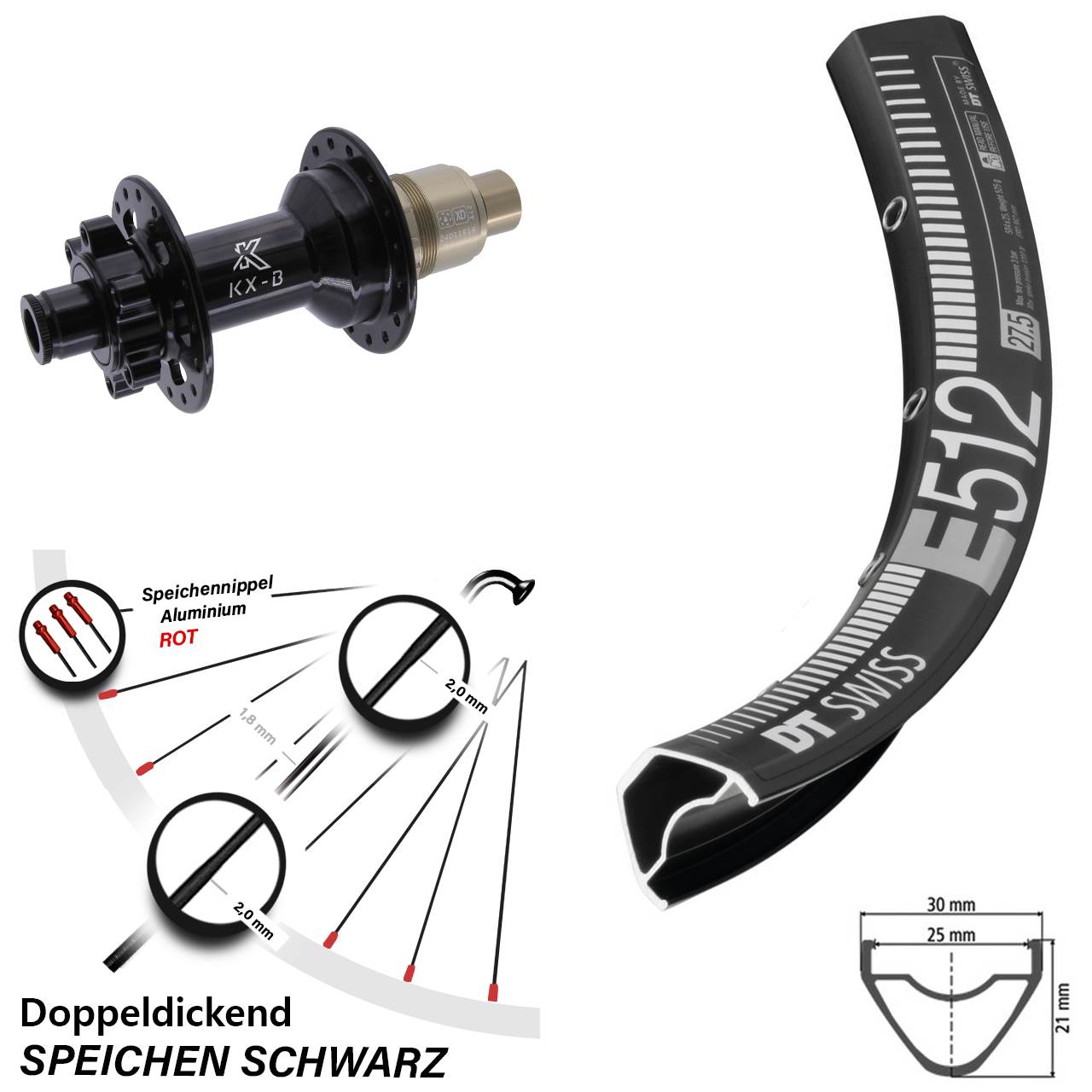 29 Zoll DT Swiss E512 KX-B Boost Disc Hinterrad 12x148 Boost XD 11-12 fach