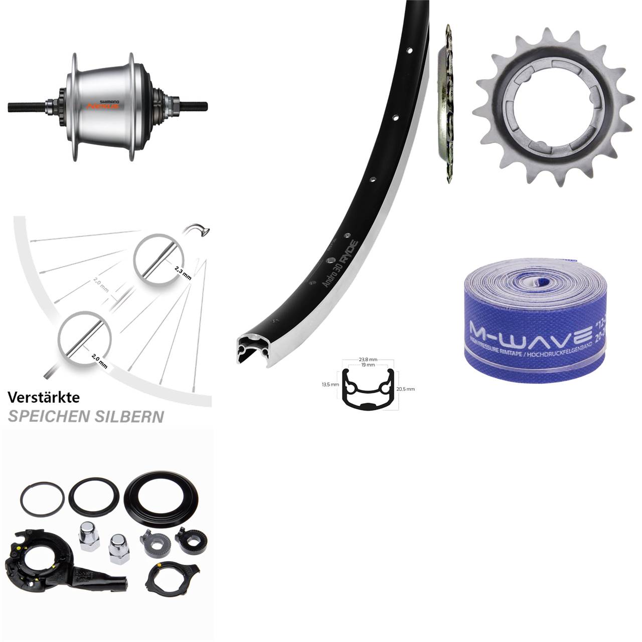 28 Zoll Ryde Andra 30 Hinterrad Shimano SG-C3001-7R Nexus 7 Gang Freilauf
