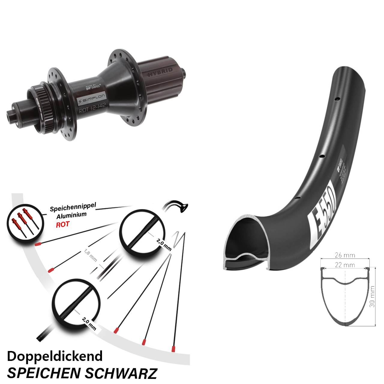 Disc Laufrad 28 Zoll DT Swiss E550-370 Hybrid 8-11 fach QR
