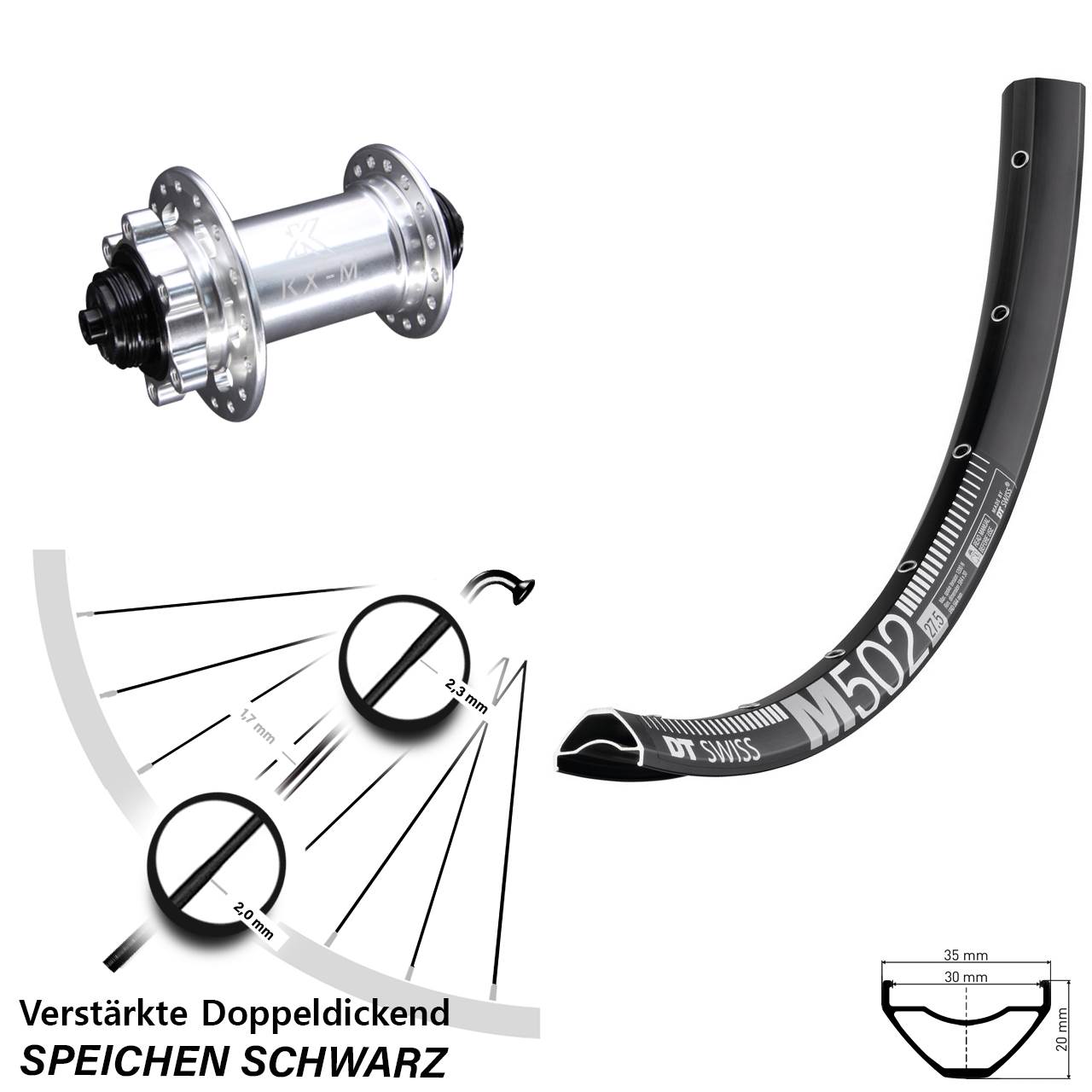 Disc Vorderrad 29 Zoll DT Swiss M502 KX-M für Schnellspanner