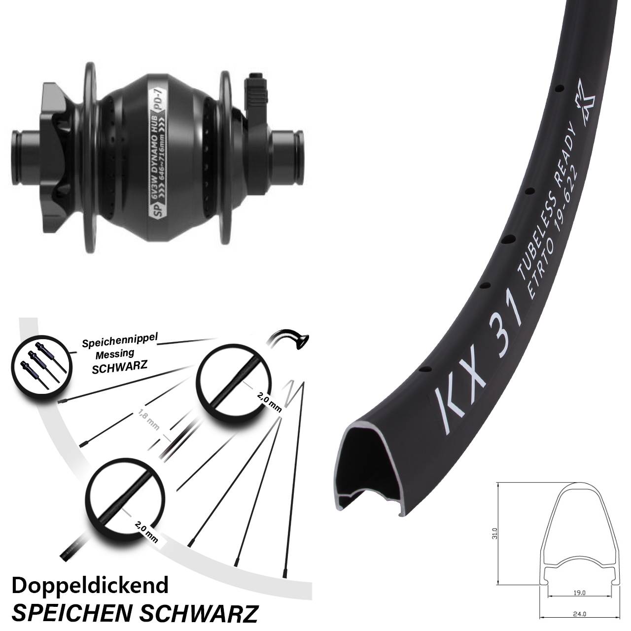 Disc Vorderrad 28 Zoll KX 31 Shutter Precision PD-7 12x100