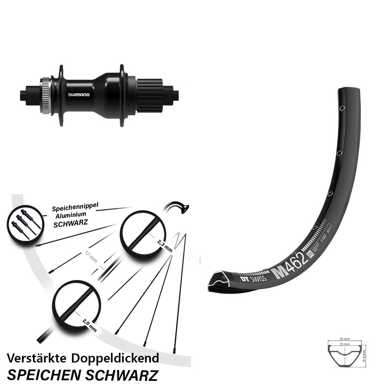 DT Swiss M462 Shimano FH-QC500 650B Hinterrad für Schnellspanner Micro Spline